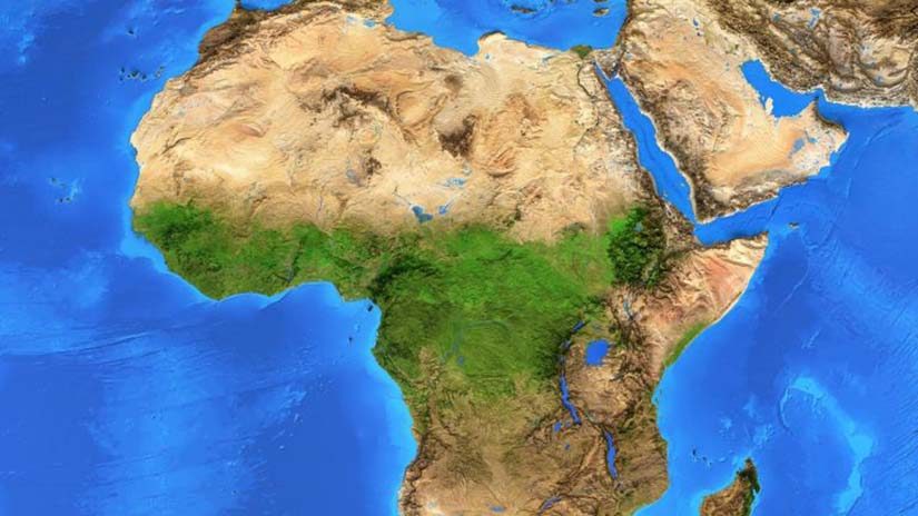 High resolution flat world map in summer - Africa