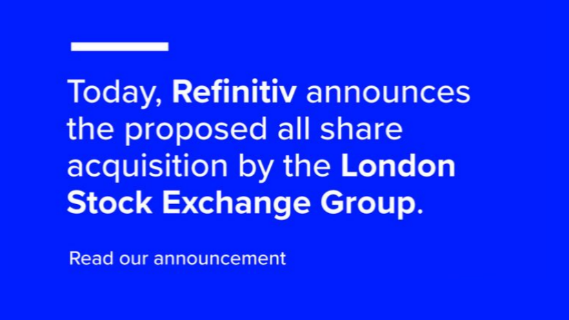 An announcement on a blue background mentioning the London Stock Exchange Group acquisition.