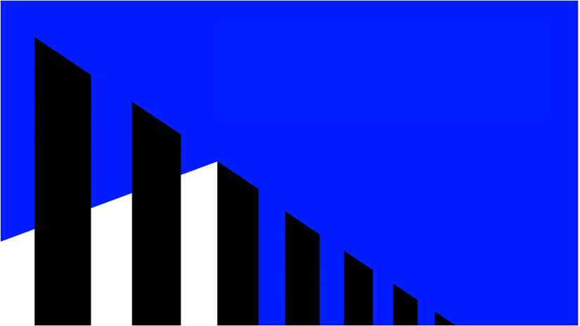 Black and white rectangular shaped blocks of data set against a blue background