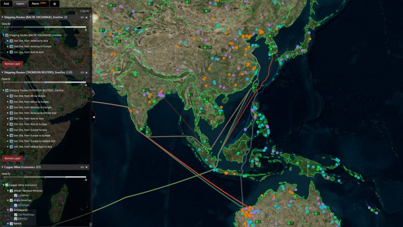 Screenshot showing baltic exchange shipping routes 