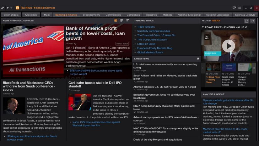 Screenshot of the banking and finance news page