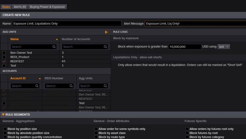 screenshot of REDI showing Risk Manager leveraging trading rules and compliance functionality