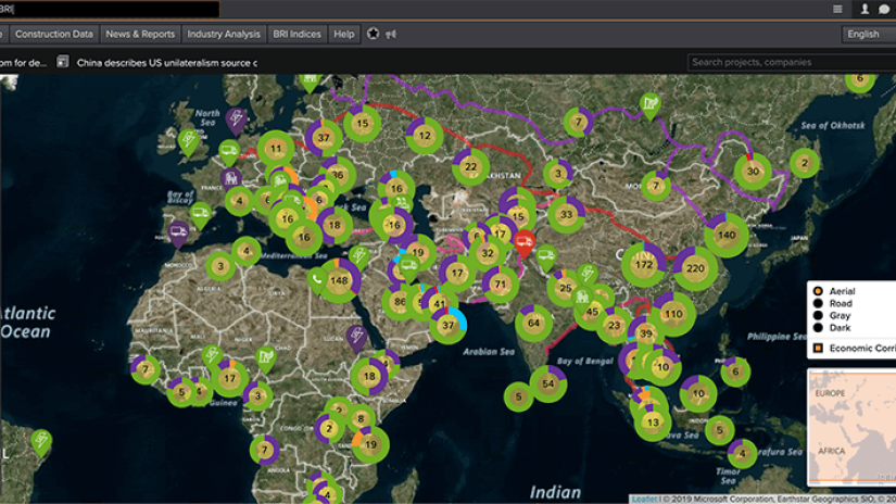 Map of Belt and Road initiative Countries and projects from the BRI Connect app on Eikon.