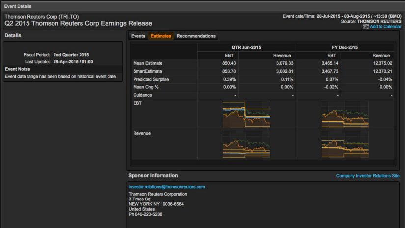 Screenshot of Thomson Reuters corp earnings release 